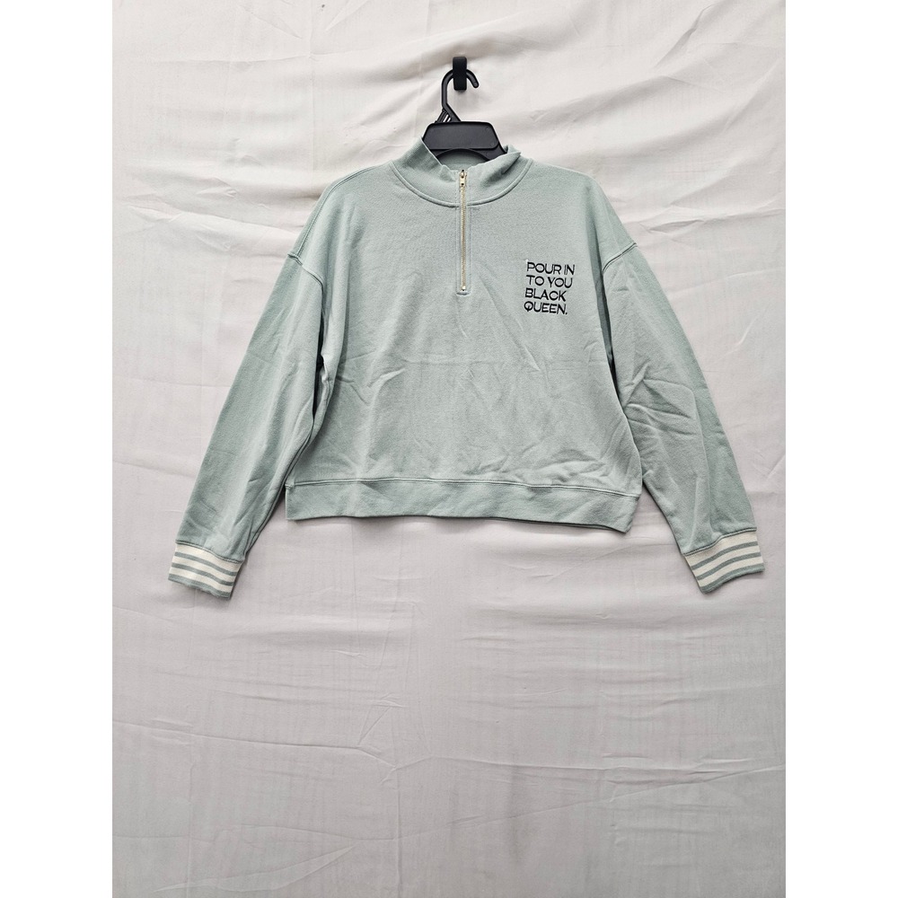 Legendary Rootz Womens Black Queen Quarter Zip Pullover Green Cotton Size Medium